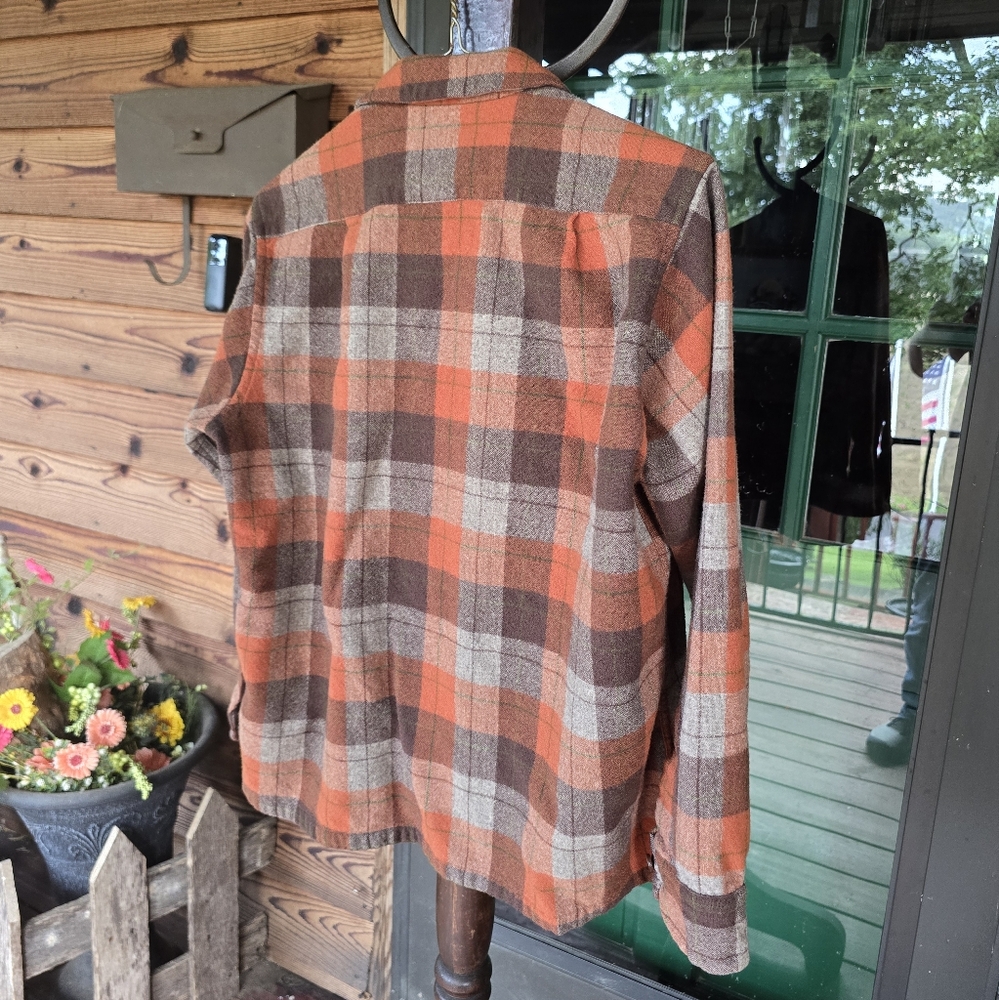 Pendleton Orange and Brown Plaid Button-Up Shirt, Medium - Picture 4 of 10